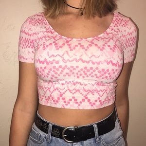 Pink and White Crop Top